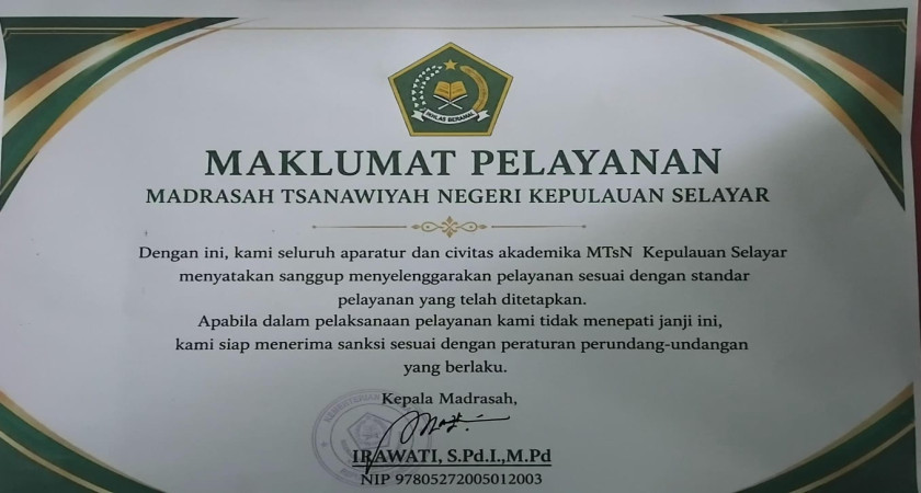 STANDAR LAYANAN MTsN KEPULAUAN SELAYAR